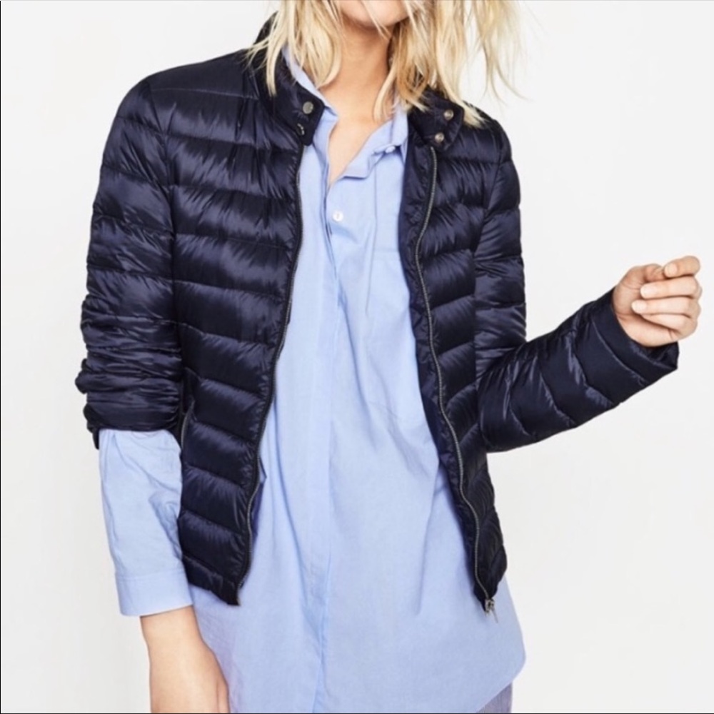 Zara Woman Down Navy Puffer Jacket